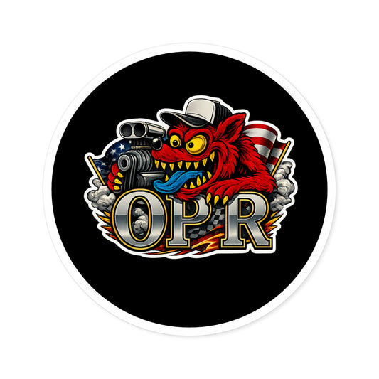 OPR Round Sticker — Retro Hot Rod Car Decal (Indoor/Outdoor)