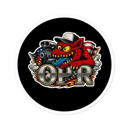 OPR Round Sticker — Retro Hot Rod Car Decal (Indoor/Outdoor)