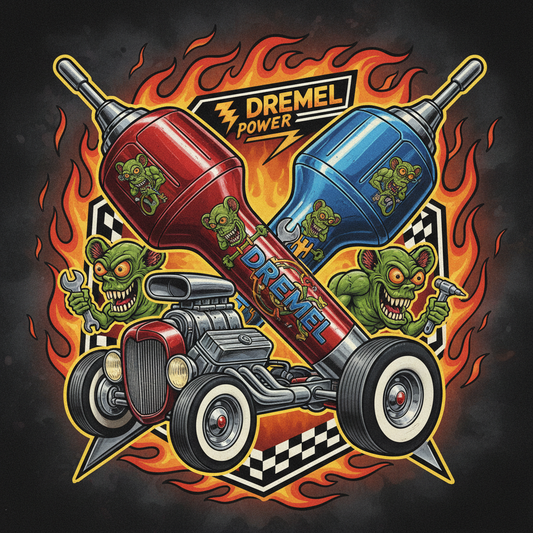 Rat Fink Style Crossed Dremels with Flames